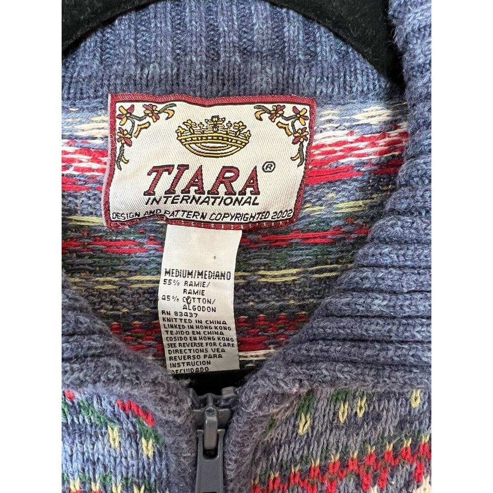 2002 Y2K Vintage Tiara International SZ M Blue Nordic Fair Isle Knit Sweater - Picture 5 of 6